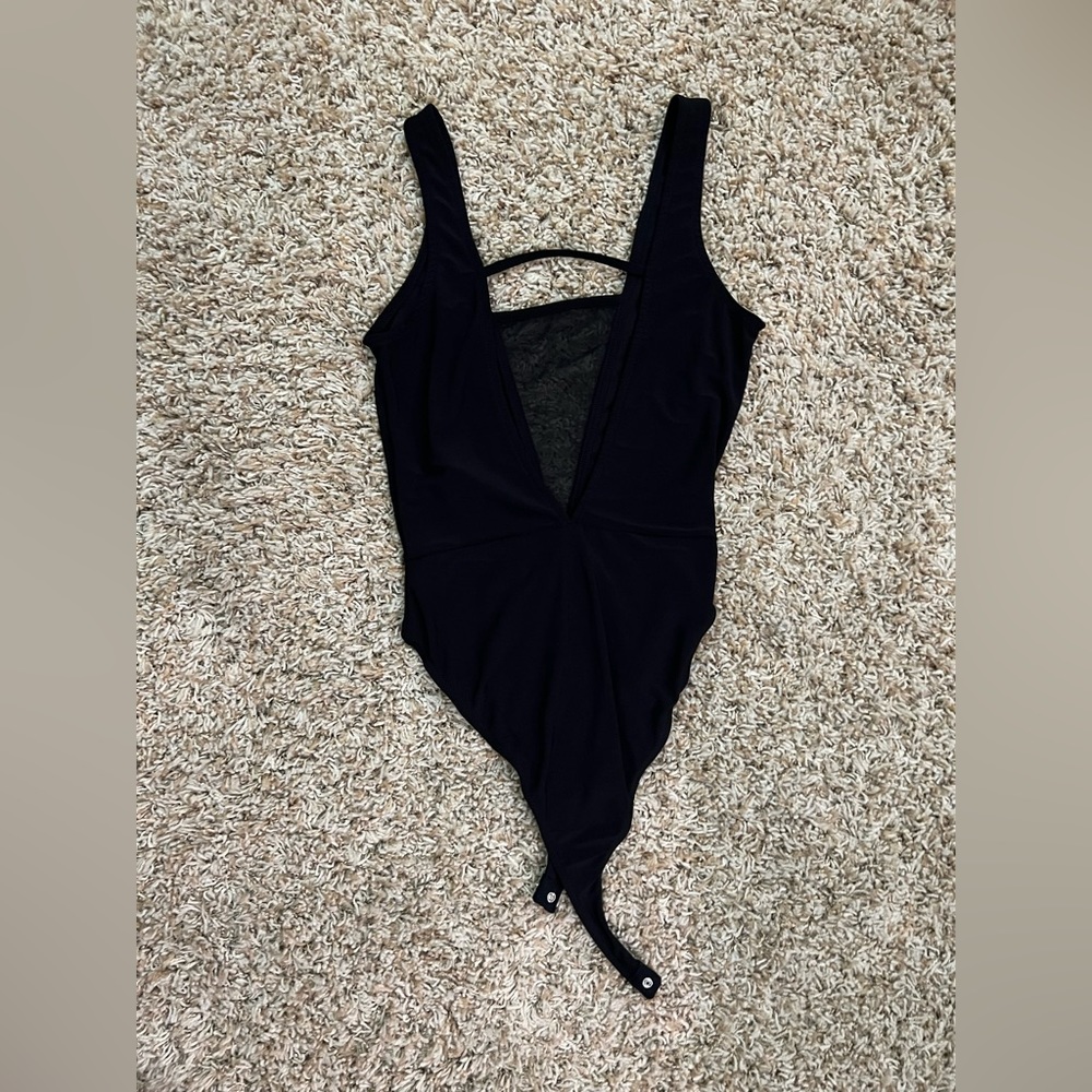 Forever 21 Black deep V bodysuit XS